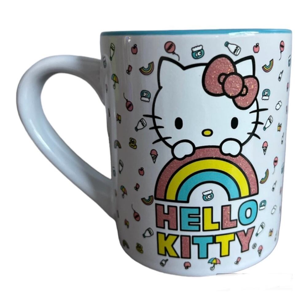 Hello Kitty Rainbow Glitter 14oz Ceramic Mug-NEW